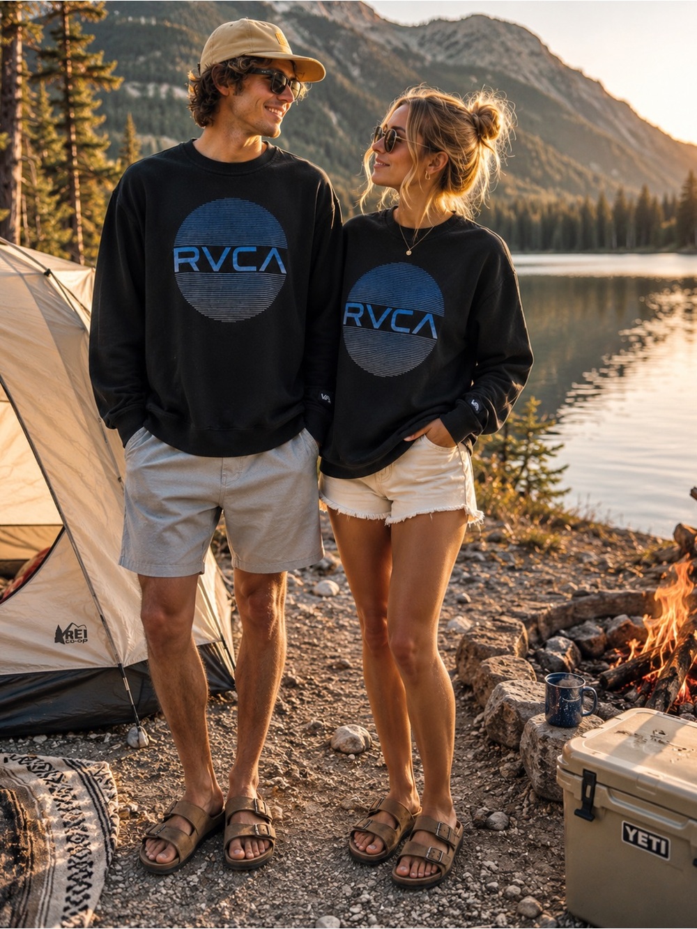 RVCA Black Graphic Athleisure Crewneck Sweatshirt Blue Logo Pullover Unisex, XL
